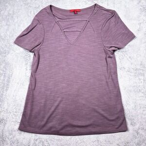 BKE Red Mauve Cutout V Neck Tee Womens Small Short Sleeve Top